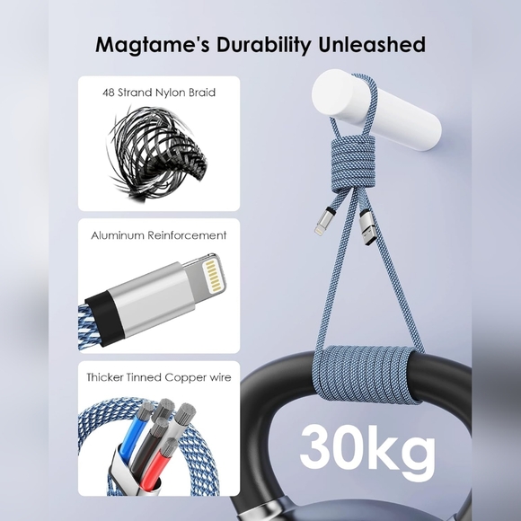 New Magtame Magnetic Braided Lightning Cable, iPhone 3.3ft Charge Cord - Picture 7 of 7